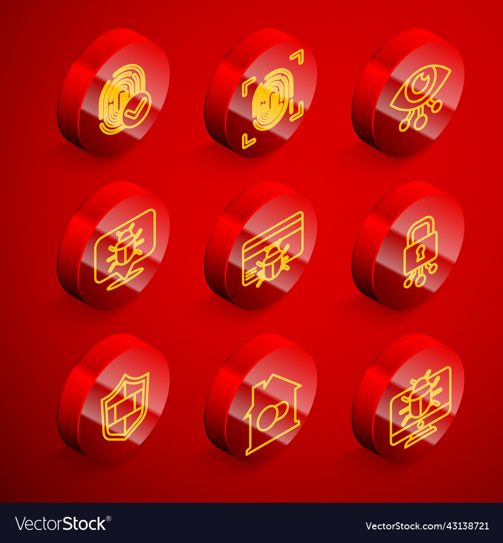 Set line fingerprint eye scan system bug credit vector image Set line fingerprint eye scan system bug credit
