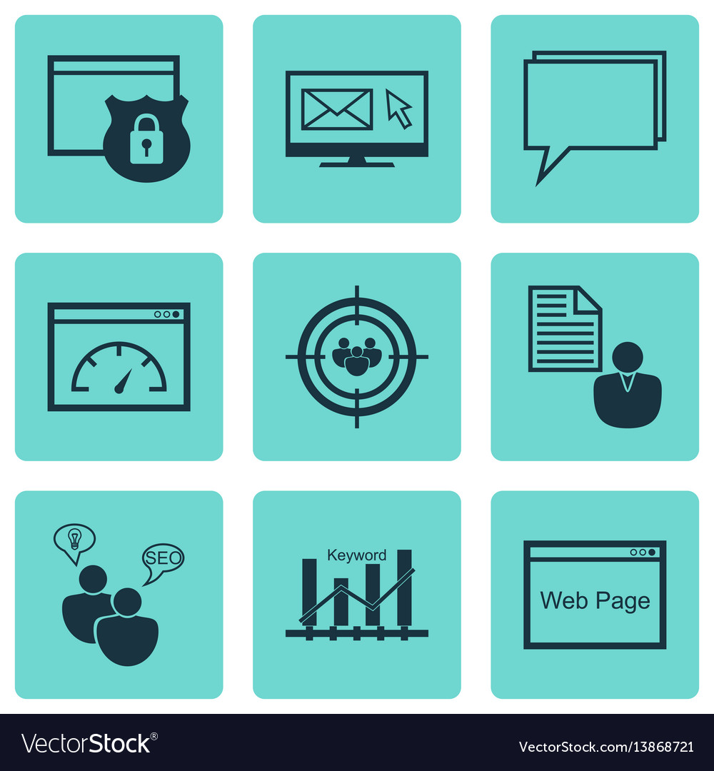 Set of 9 marketing icons includes loading speed vector image Set of 9 marketing icons includes loading speed