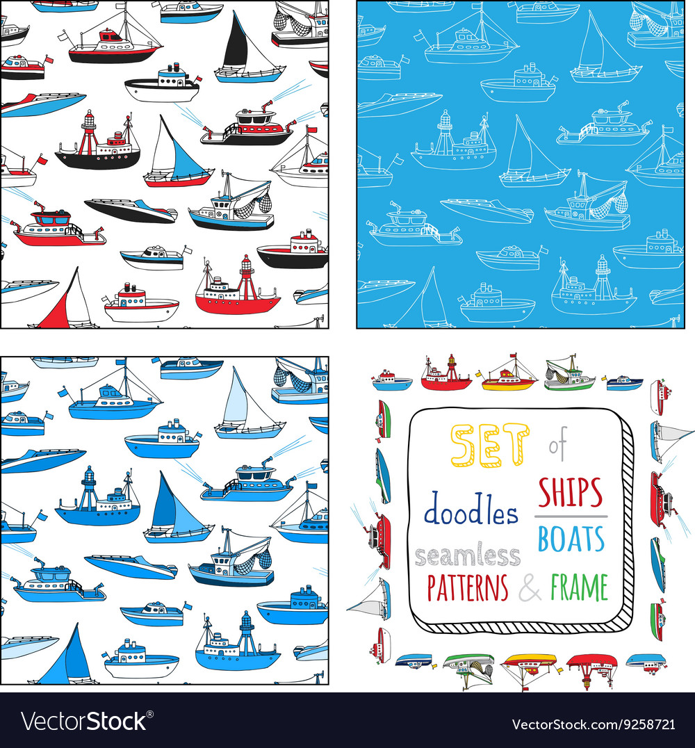 Set of seamless nautical patterns and frame