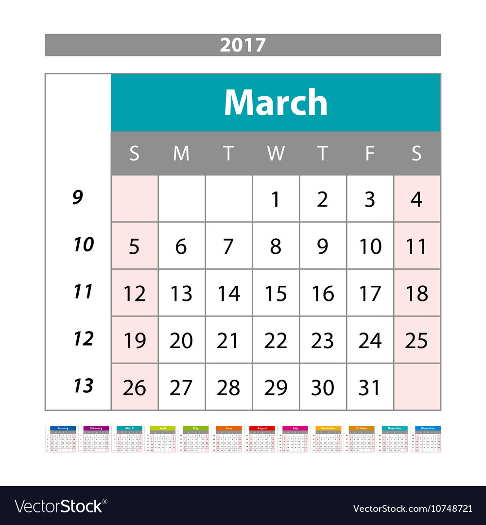 Simple digital calendar for march 2017 printable