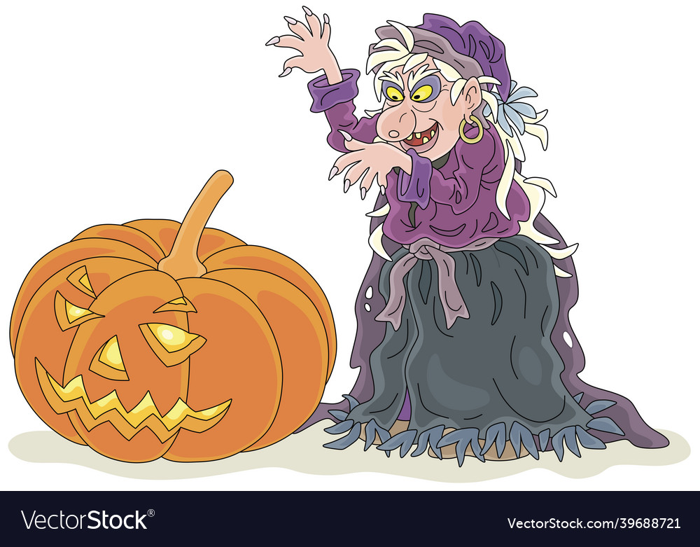 Witch and a halloween pumpkin