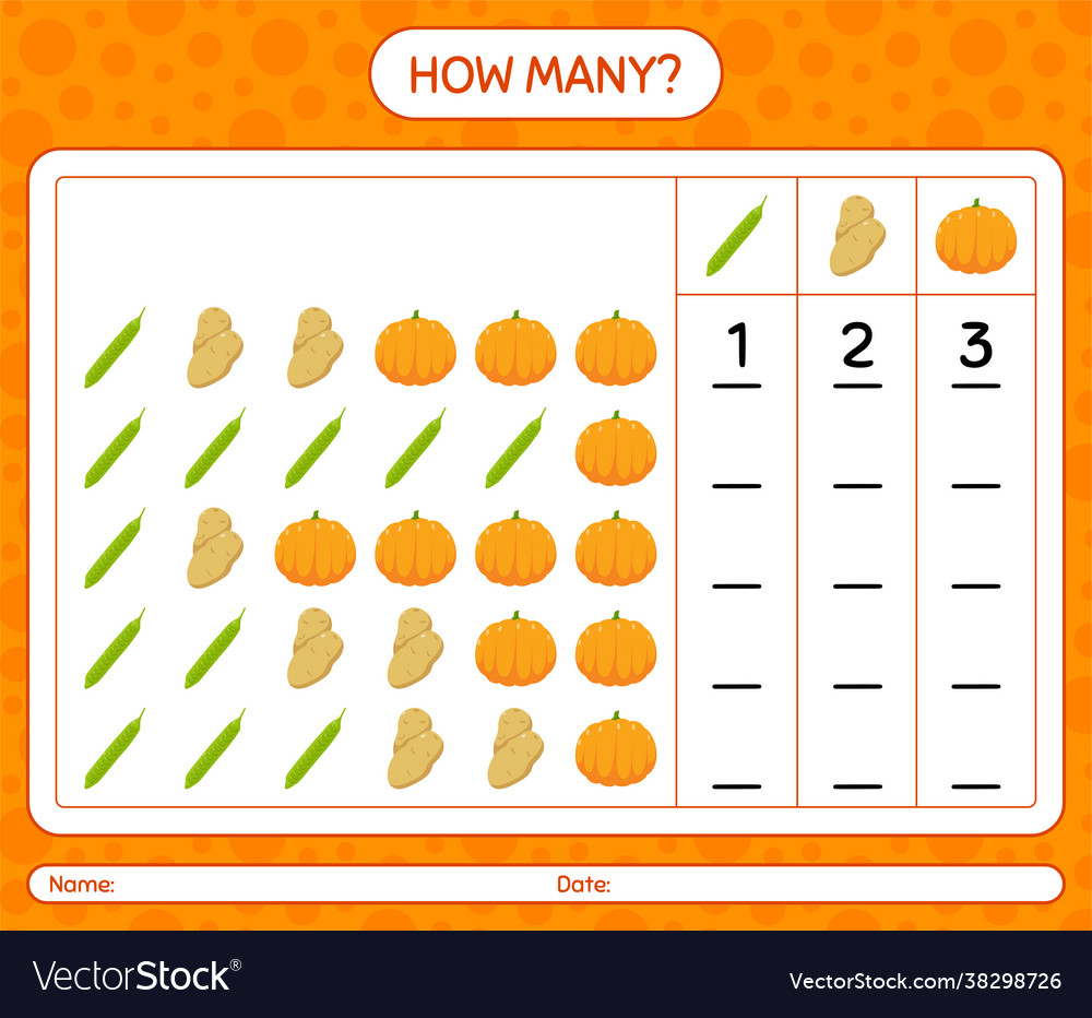 How many counting game with vegetables worksheet
