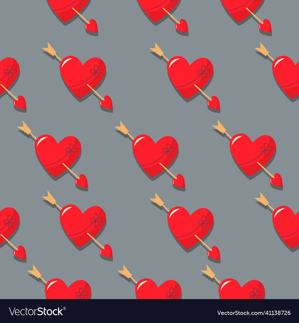 Red heart and arrow pattern in a flat style Vector Image Red heart and arrow pattern in a flat style