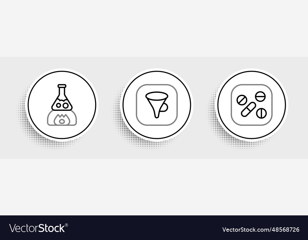 Set line medicine pill or tablet test tube flask