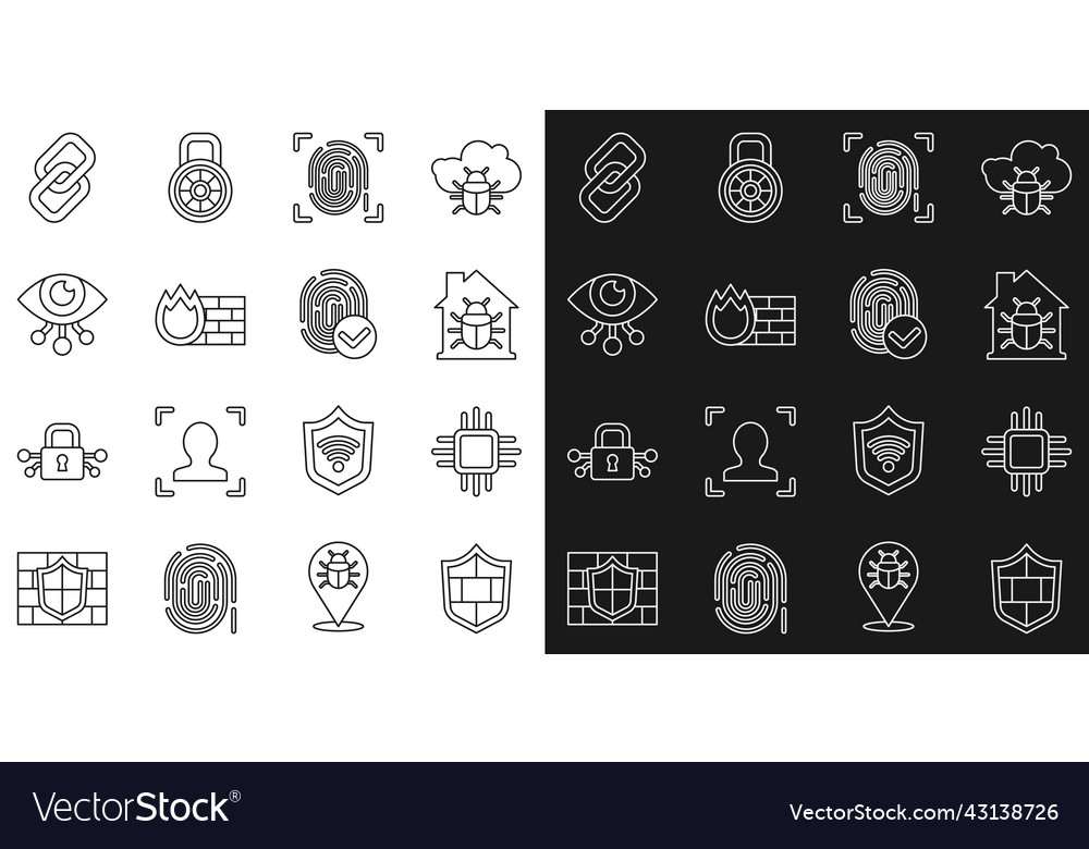 Set line shield with brick wall processor vector image Set line shield with brick wall processor