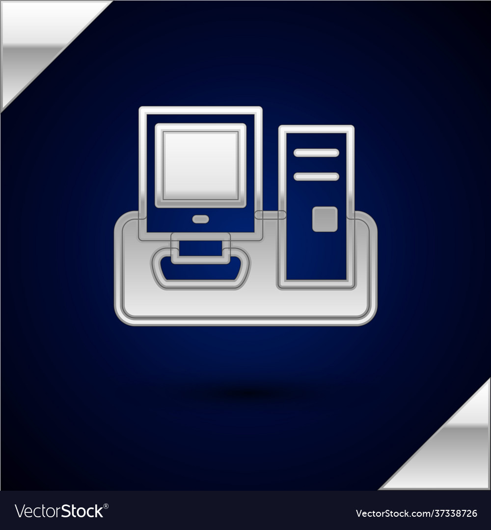 Silver computer monitor with keyboard and mouse