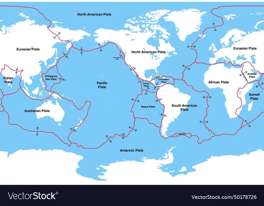 Tectonic Plates On Earths Surface Centered Vector Image