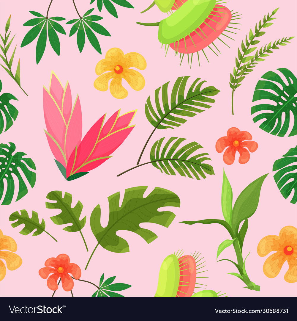 Beautiful pattern with jungle leaves flowers