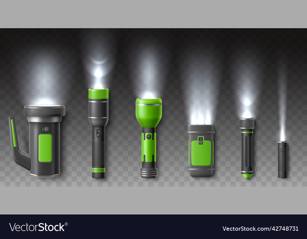 Flashlights with rays luminous realistic electric Vector Image