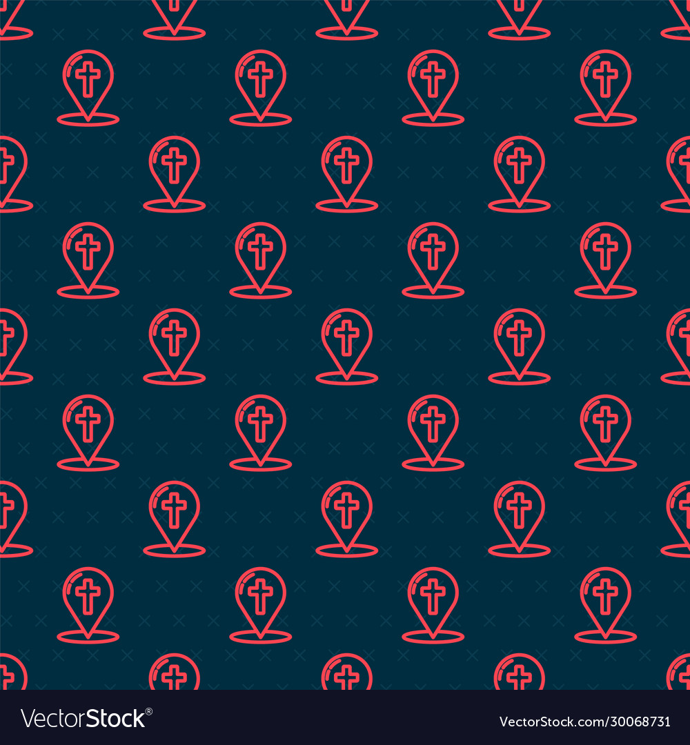 Red line map pointer with christian cross icon Vector Image Red line map pointer with christian cross icon