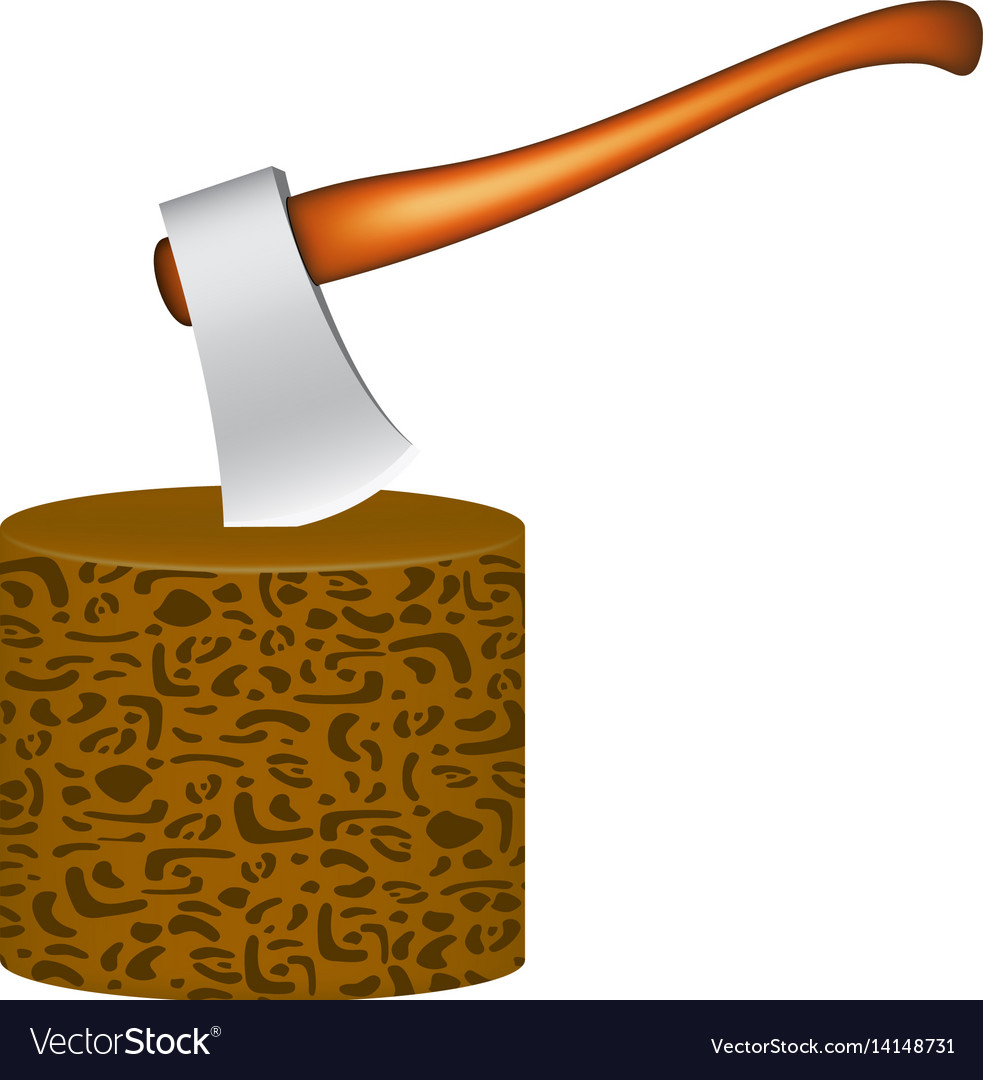 Rusty Axe in Wooden Block