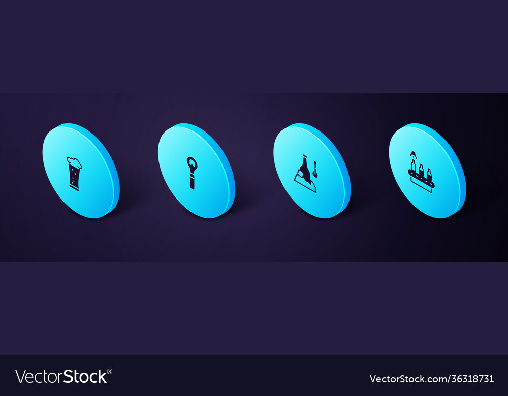 Set isometric conveyor band beer cold bottle