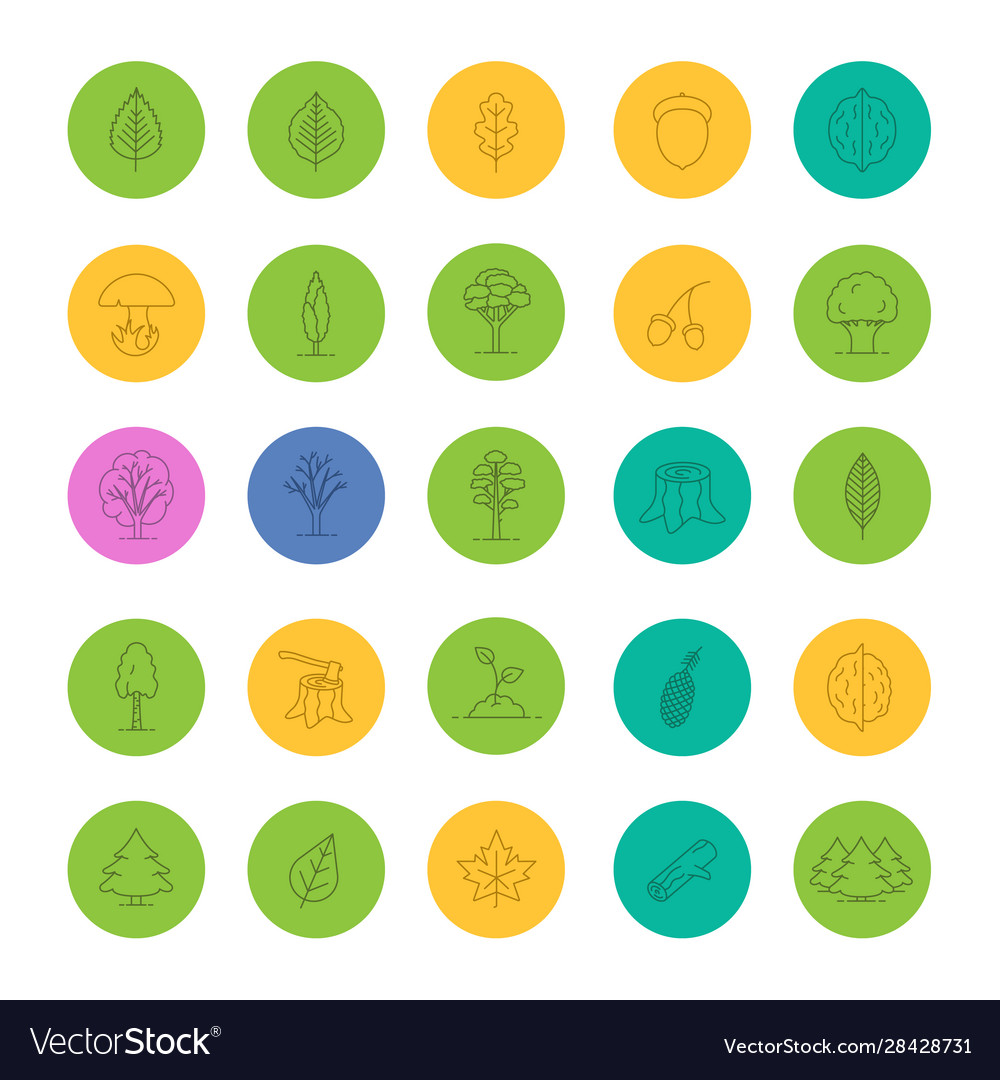 Baumarten lineare Icons gesetzt vector image Baumarten lineare Icons gesetzt