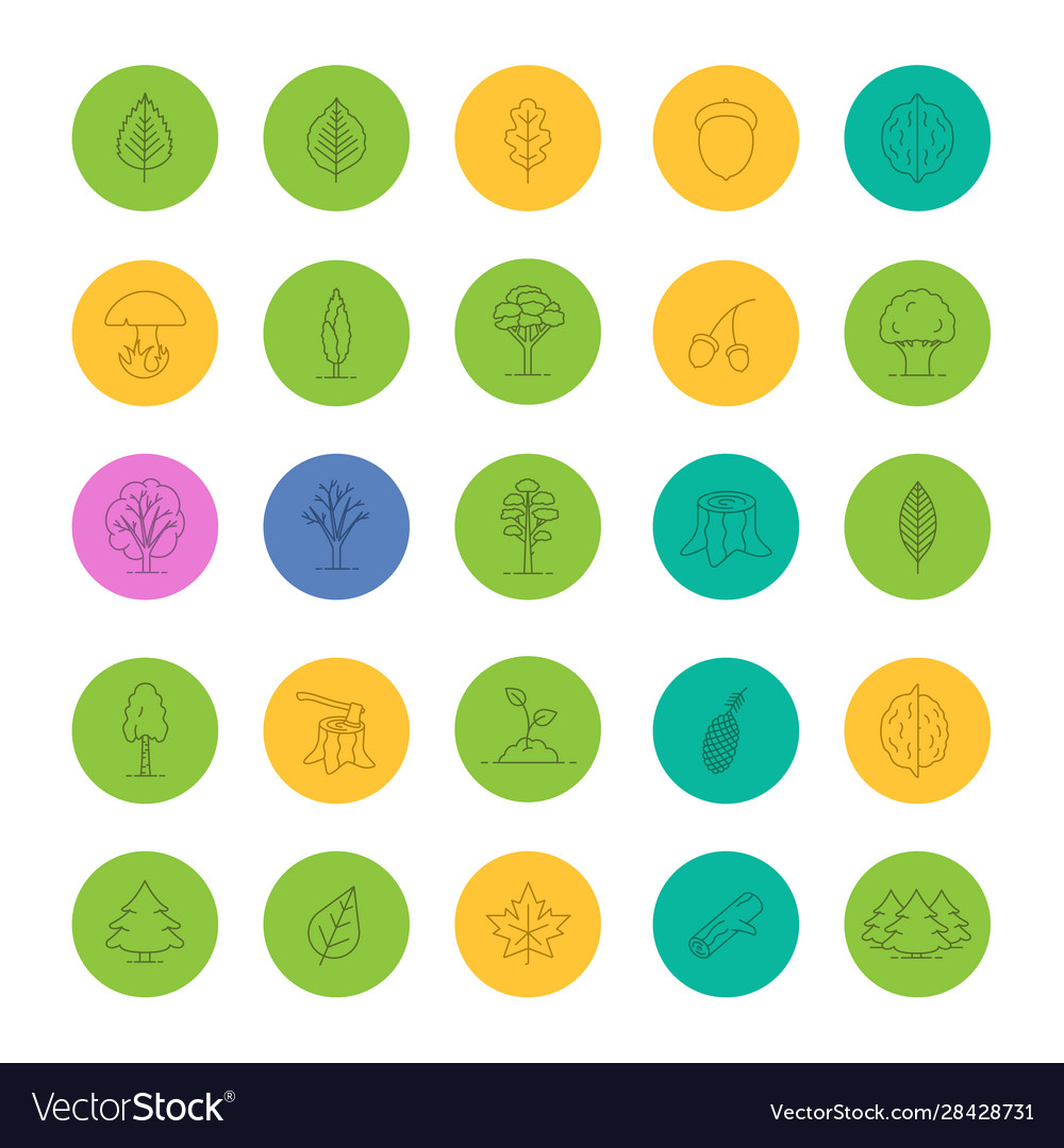 Tree types linear icons set