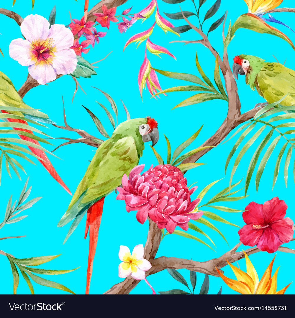 Watercolor tropical floral pattern Royalty Free Vector Image