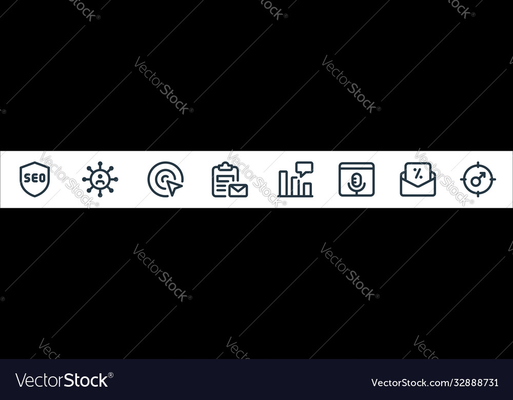 Web apps seo line icons linear set quality vector image Web apps seo line icons linear set quality