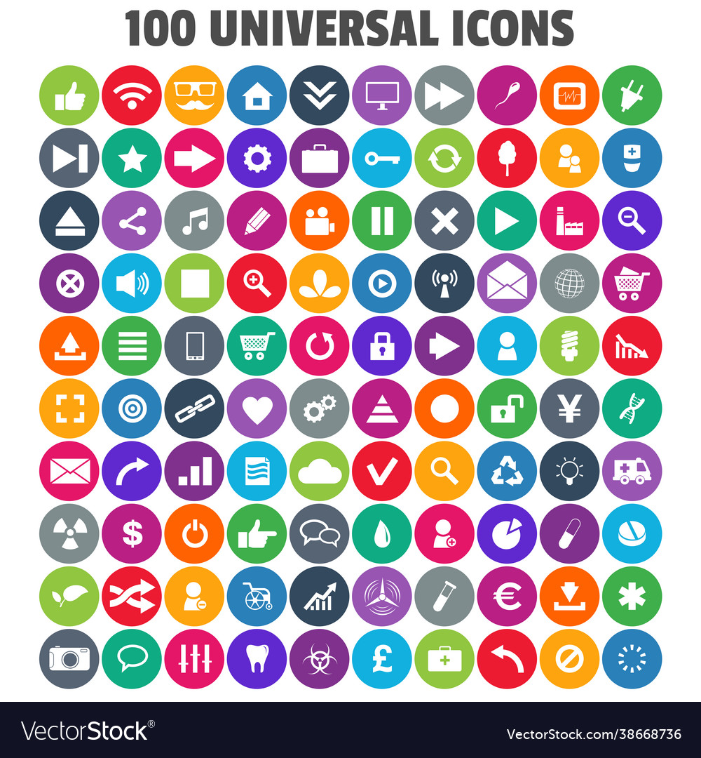 100 universal icons simplus series each icon Vector Image