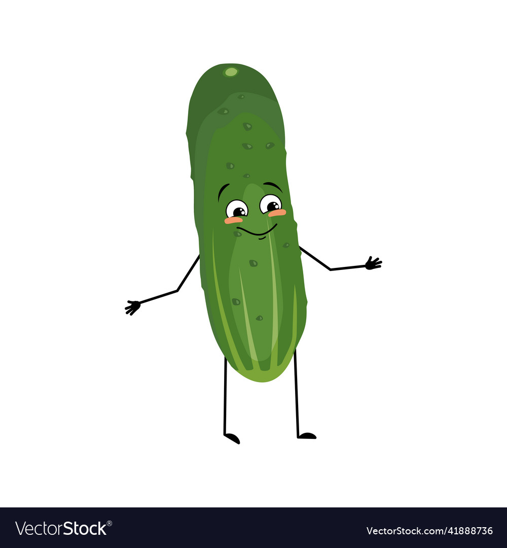 Cucumber character with happy emotion vector image Cucumber character with happy emotion