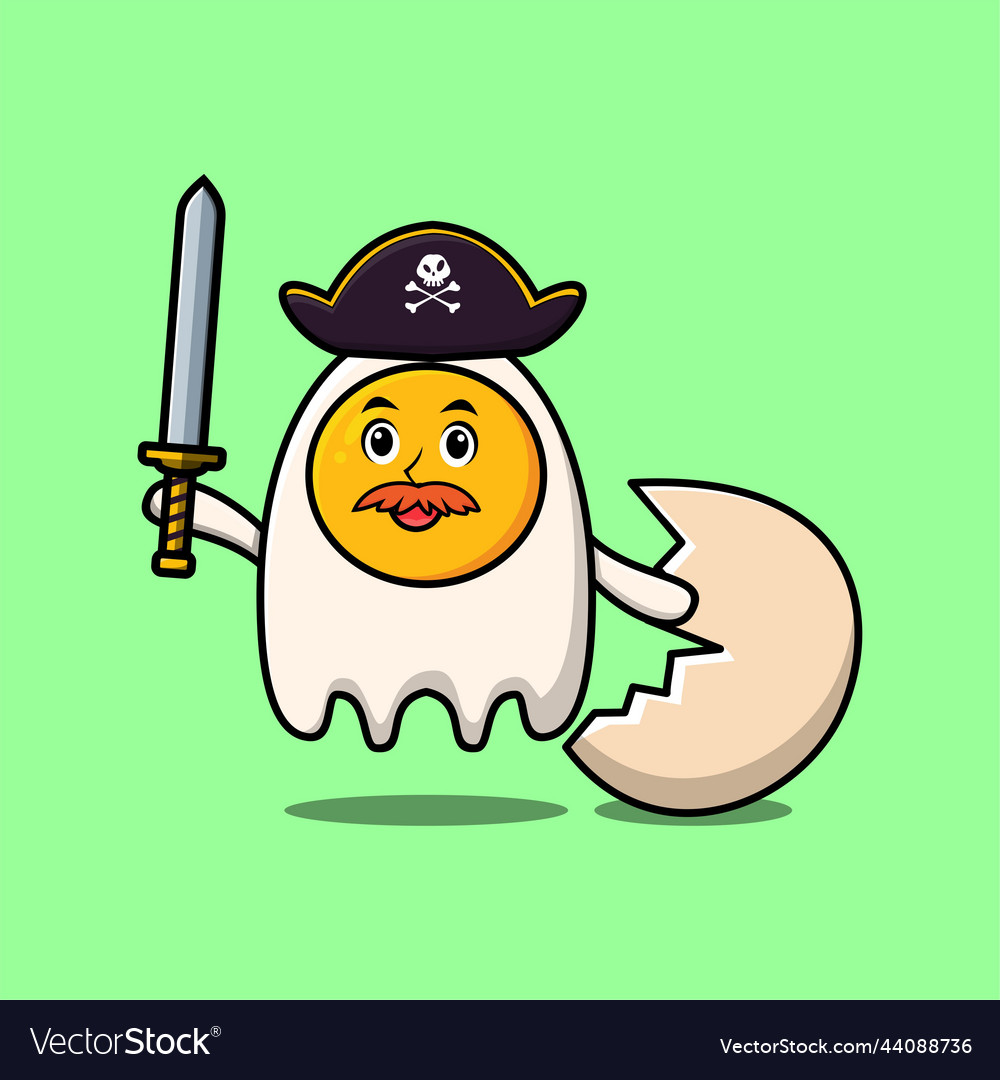 Cute cartoon egg pirate with hat and holding sword