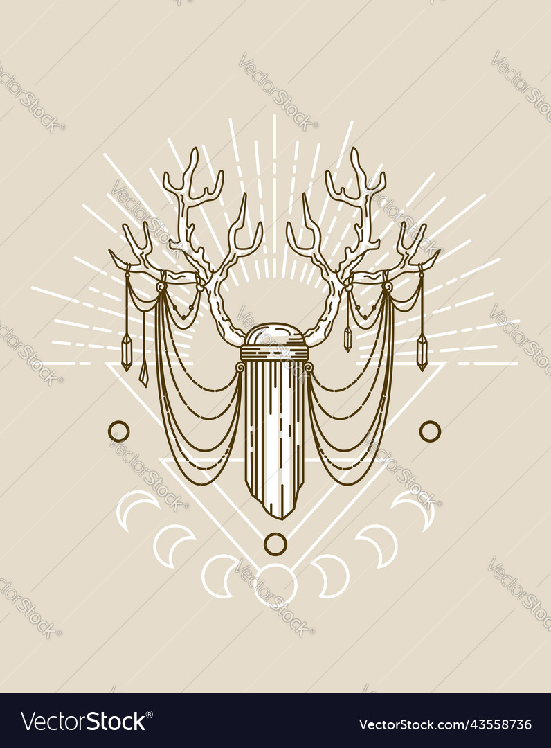 Deer antlers crystal sun rays moon phases