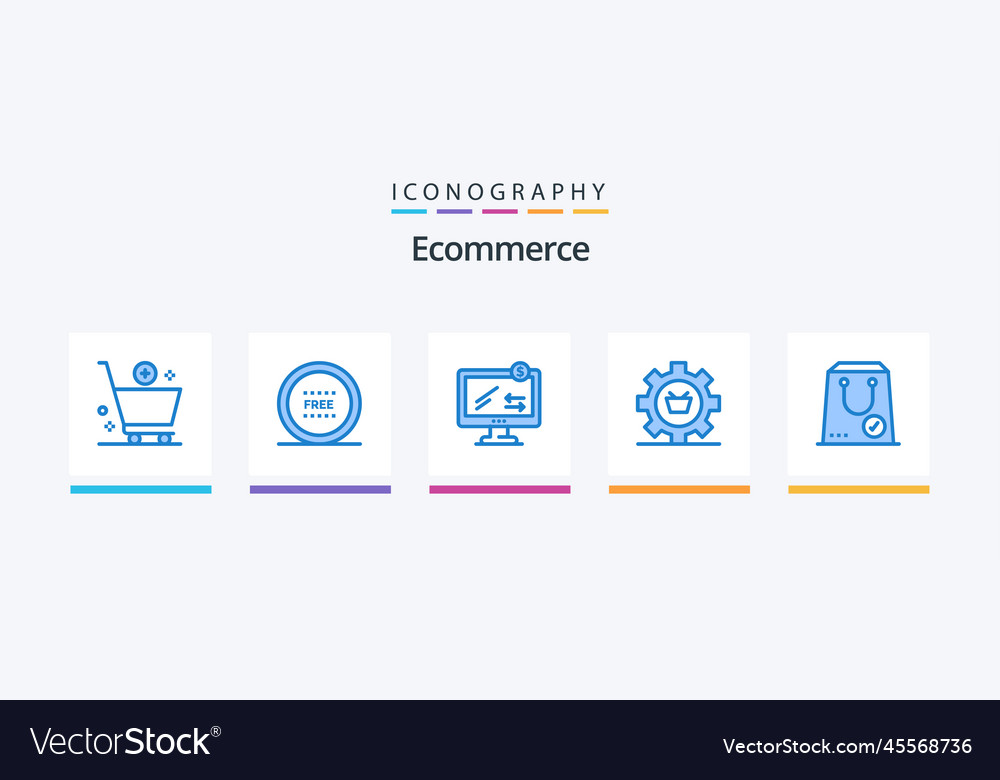 Ecommerce blue 5 icon pack including gear