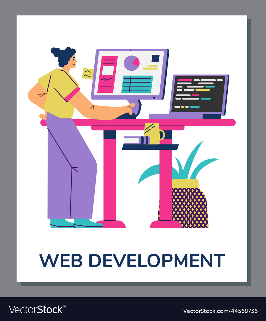 Frauen Programmierer vor dem Computer stehen vector image Frauen Programmierer vor dem Computer stehen