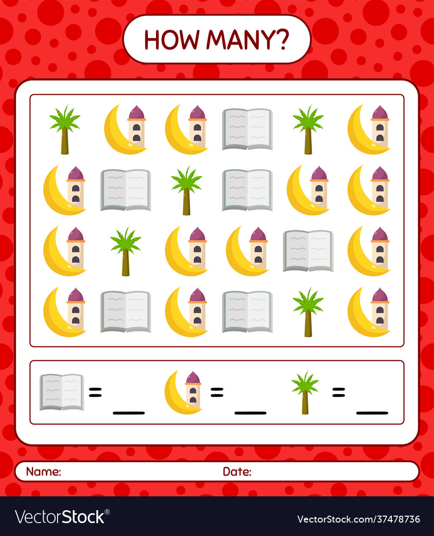 How many counting game with ramadan icon vector image How many counting game with ramadan icon