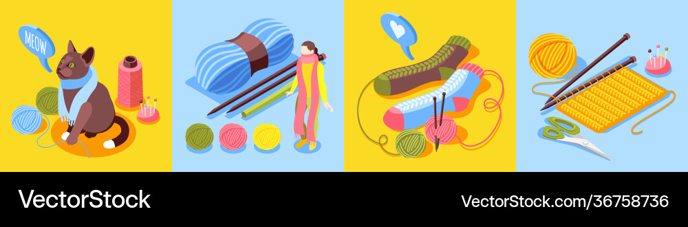 Knitting isometric design concept Royalty Free Vector Image