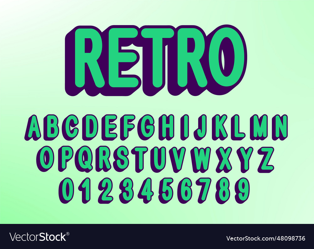Retro alphabet letters font and number