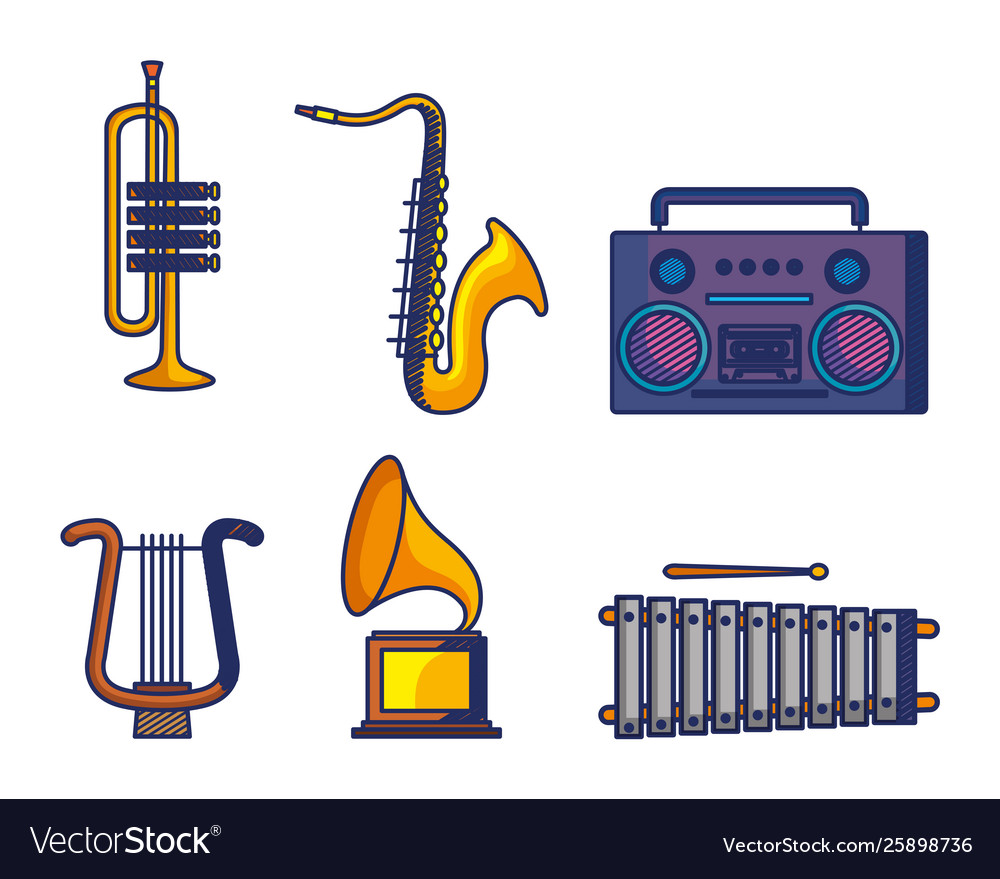 Set instruments with play radio and art