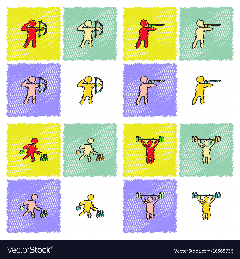 Set of olympic game design in hatching style