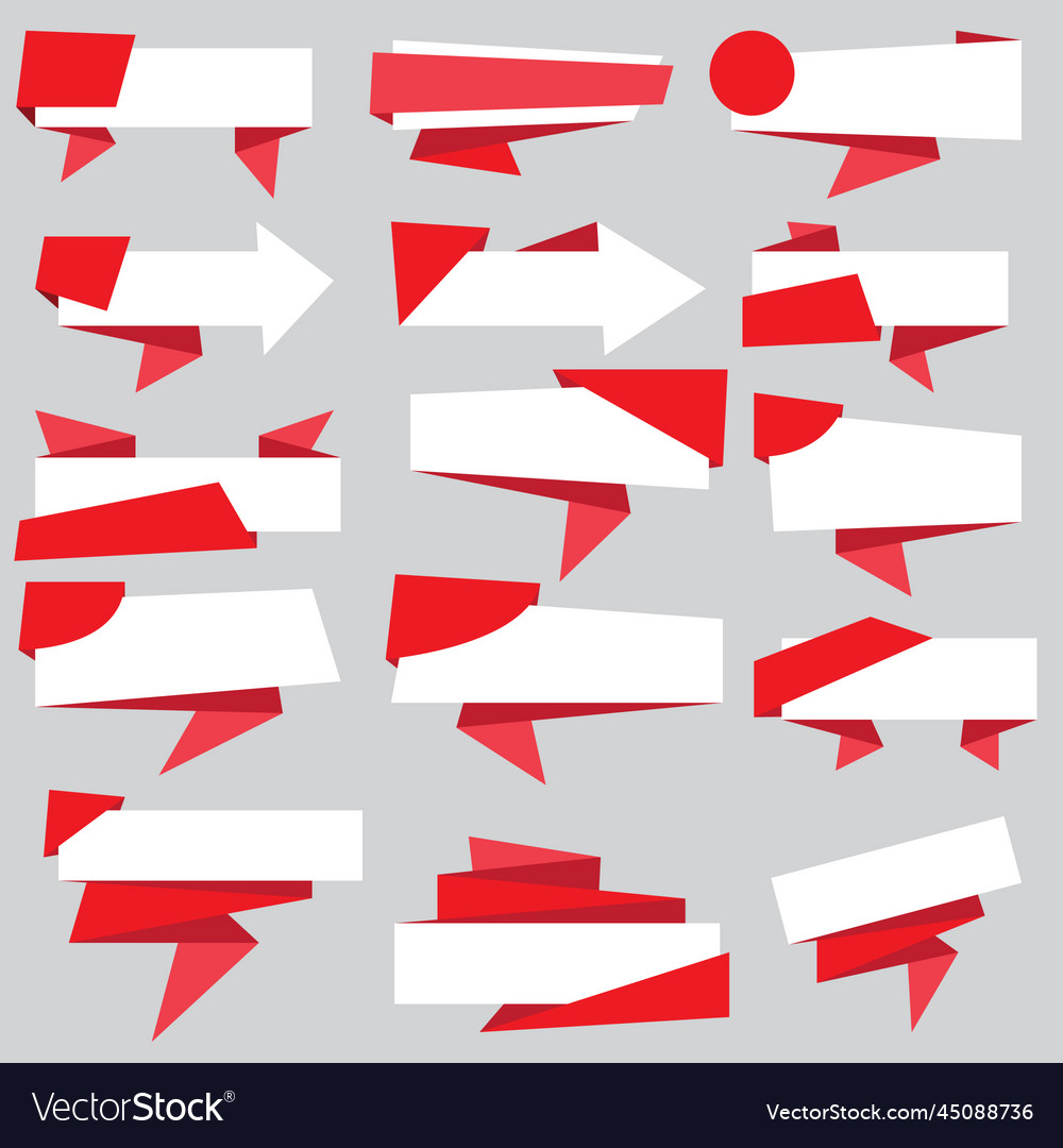 Set of white and red paper banners