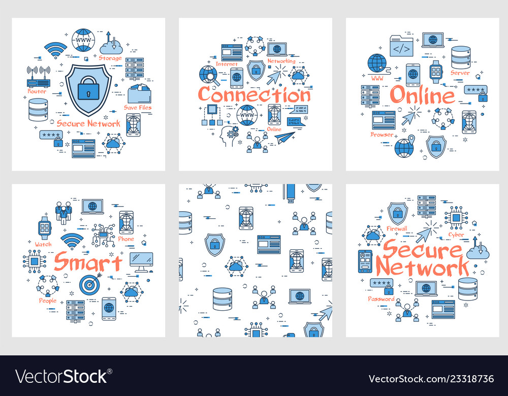 Six Blue Internet Square Banners Royalty Free Vector Image