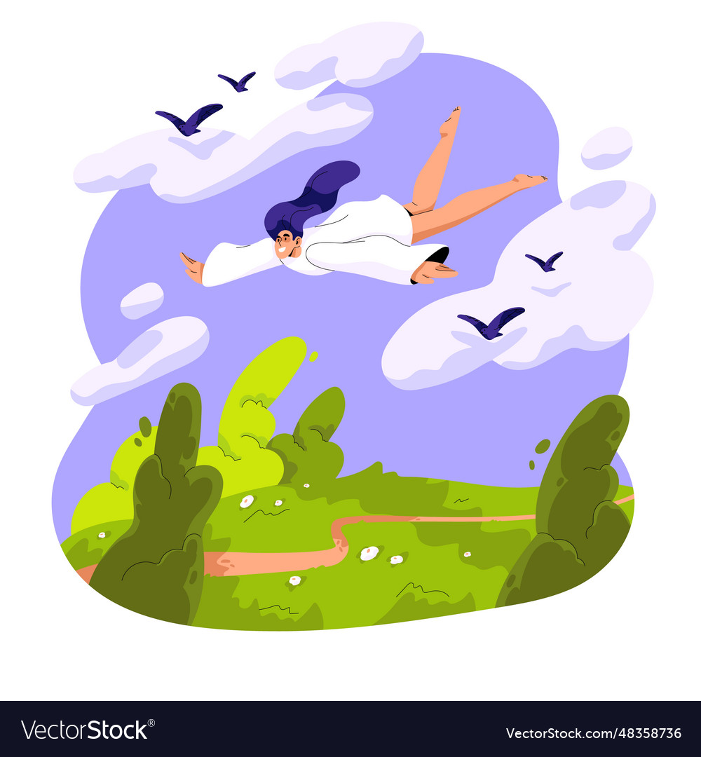Woman sleep and fly in dream concept dreamer vector image Woman sleep and fly in dream concept dreamer
