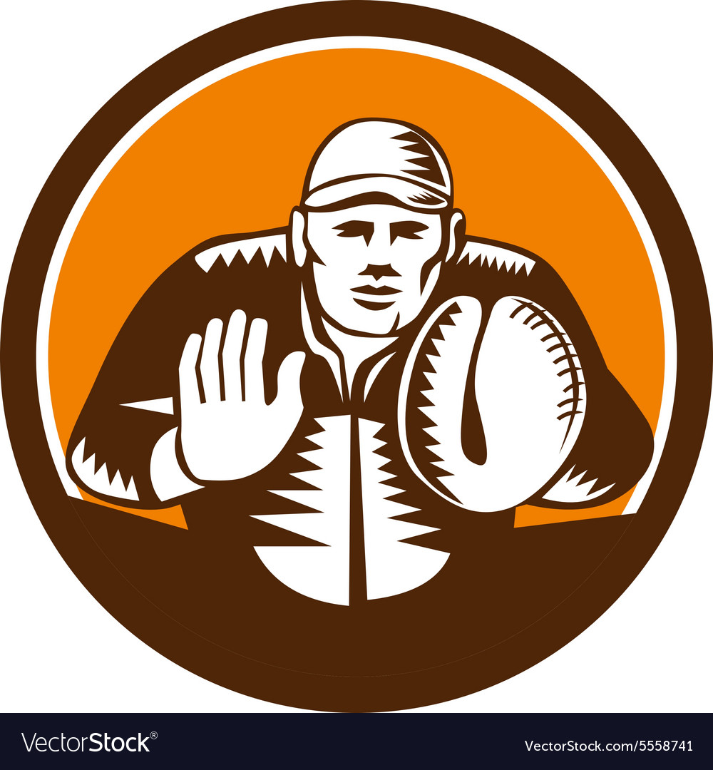 Baseball Catcher Gloves Circle Woodcut Royalty Free Vector