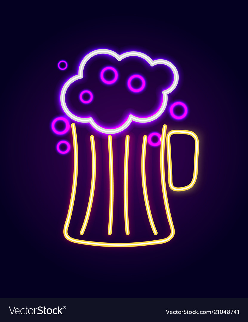 Beer pint with foam neon sign Royalty Free Vector Image