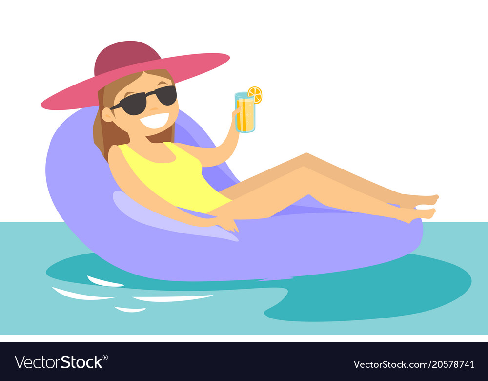 Caucasian White Woman Relaxing In Swimming Pool Vector Image