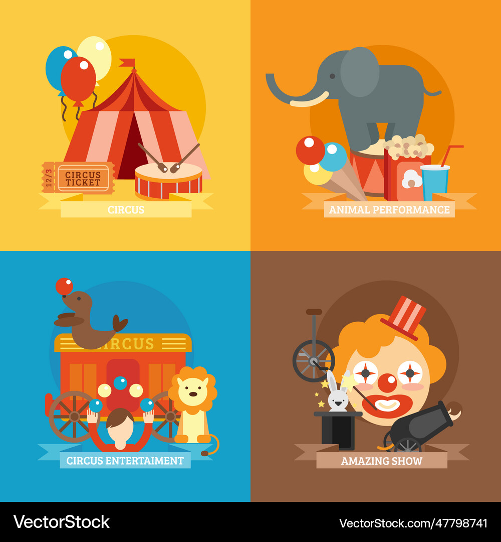 Circus flat set Royalty Free Vector Image - VectorStock