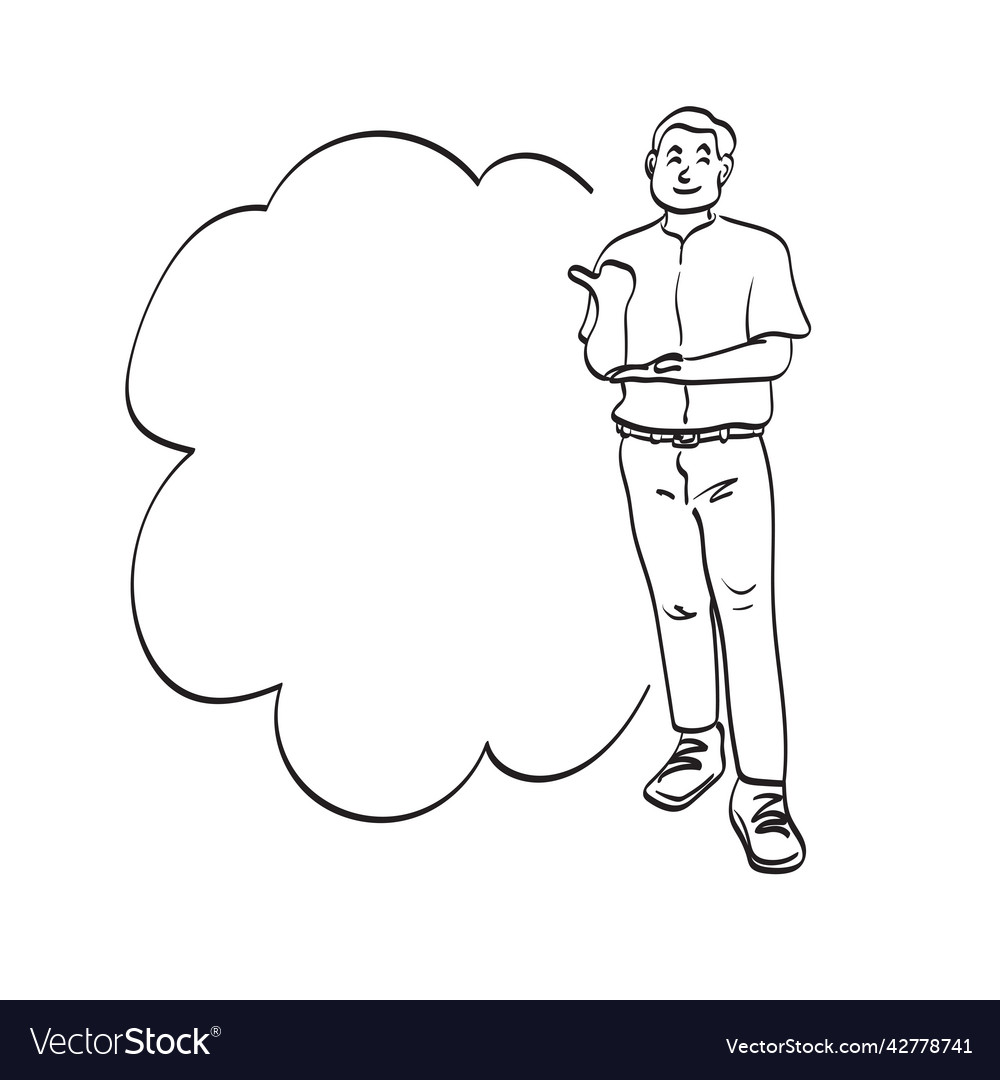 Full length of smiling man using thumb to point vector image Full length of smiling man using thumb to point