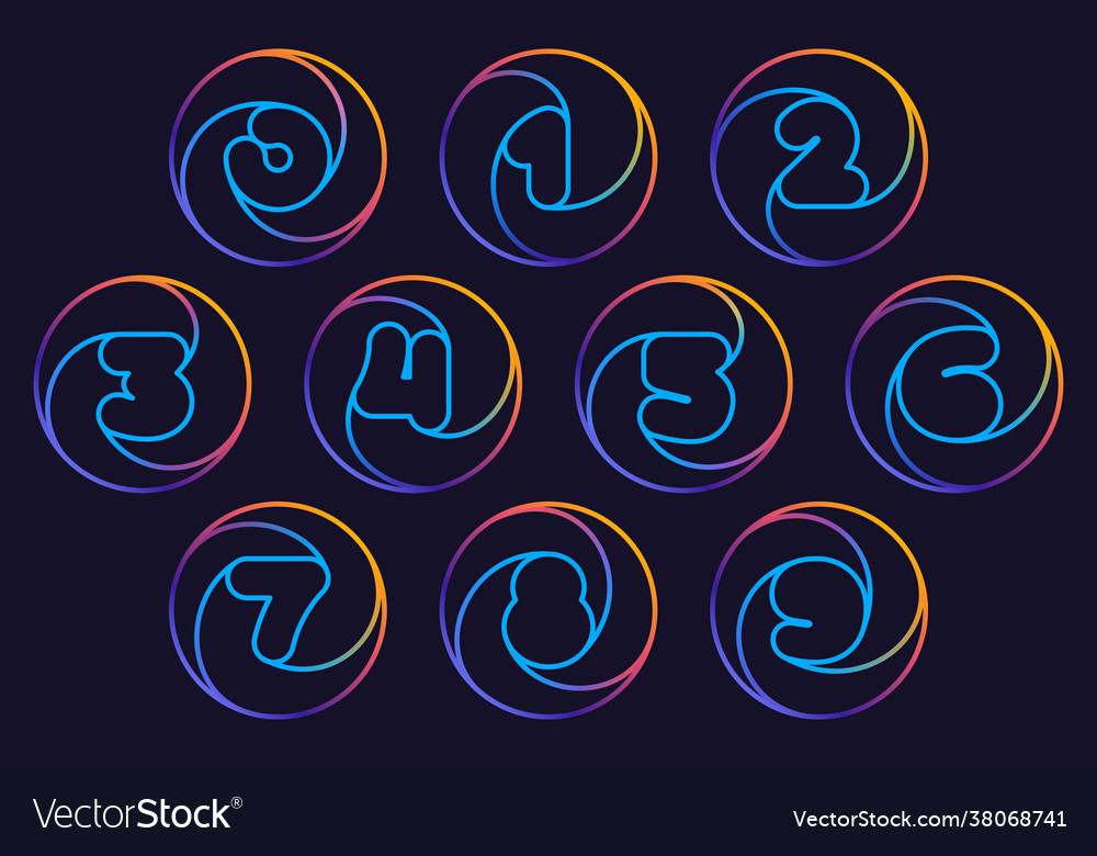 Line colorful numbers set vector image Line colorful numbers set