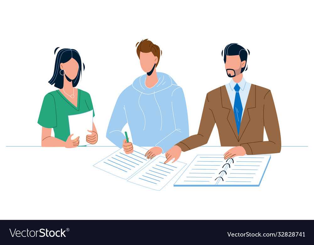 Man signing notary document signature vector image Man signing notary document signature