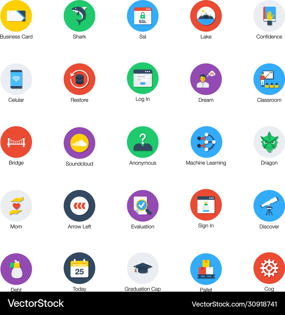 Pack modish flat icons Royalty Free Vector Image