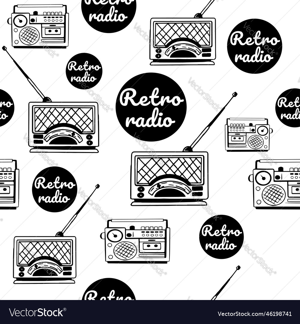 Pattern of retro radio in the style sketch