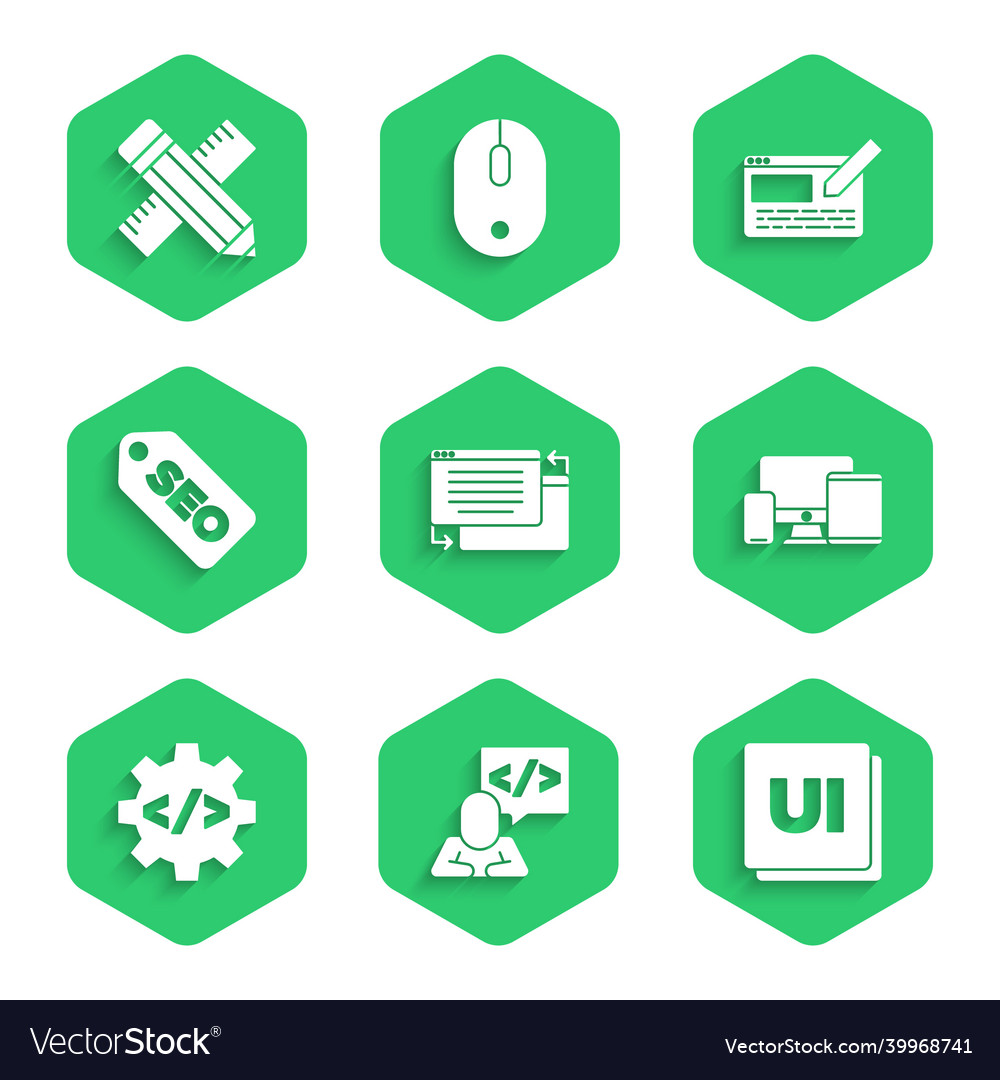 Set ui or ux design front end development vector image Set ui or ux design front end development