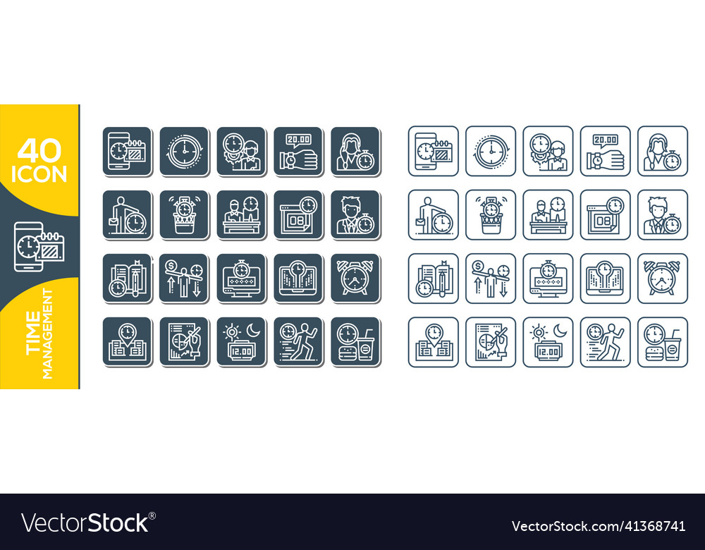 Simple set of time management related line icons