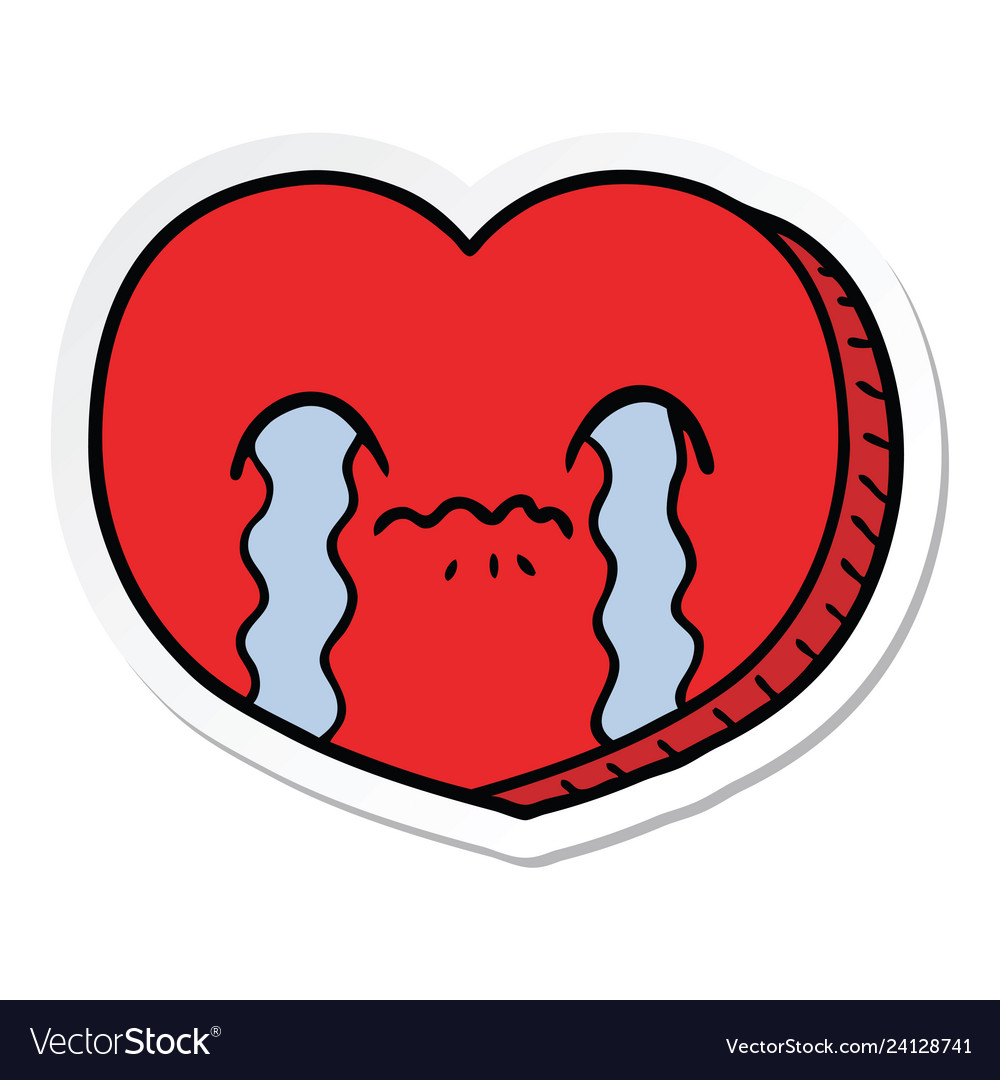 Sticker of a cartoon crying love heart Royalty Free Vector