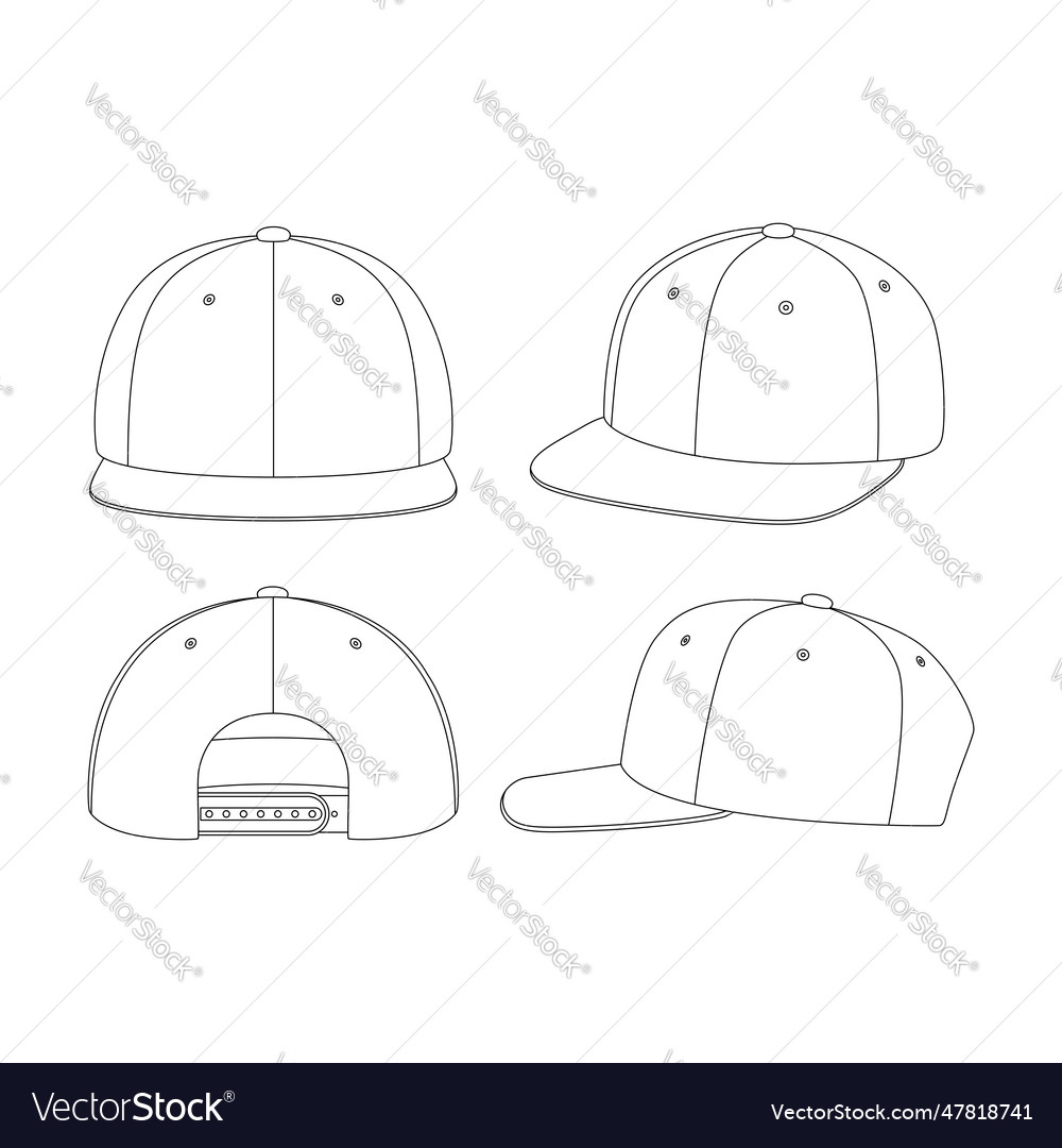 Template snapback hat flat sketch design outline Vector Image