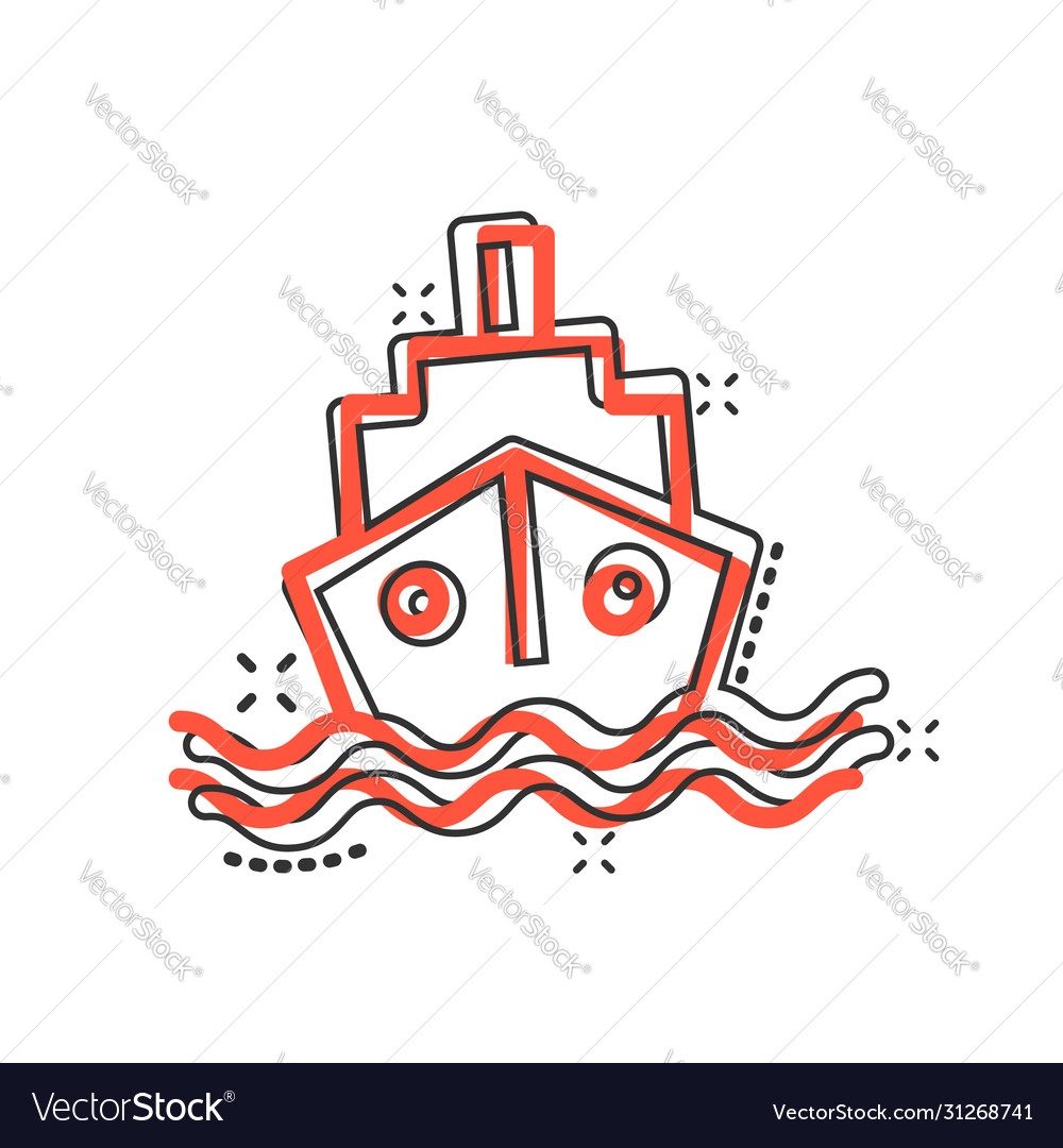 Tourism ship icon in comic style fishing boat vector image Tourism ship icon in comic style fishing boat