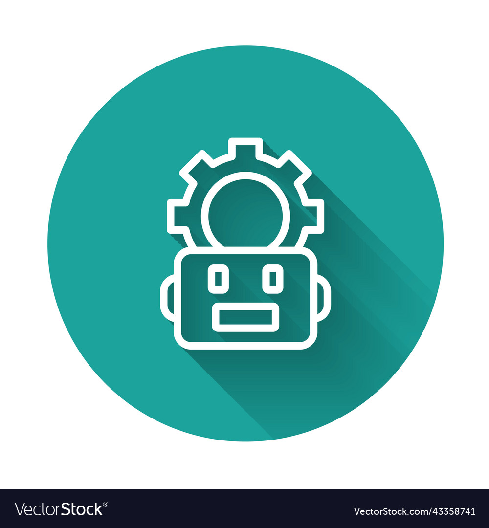White line robot setting icon isolated with long vector image White line robot setting icon isolated with long