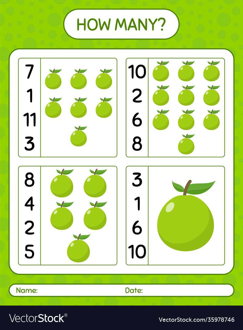 How many counting game with guava worksheet vector image How many counting game with guava worksheet